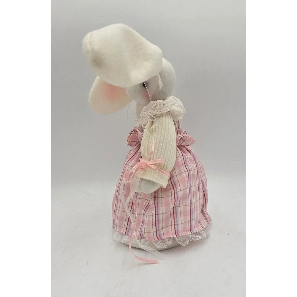 Vintage 2004 Avon Easter Bunny Plush Figurine Pink Plaid Dress Basket Decor